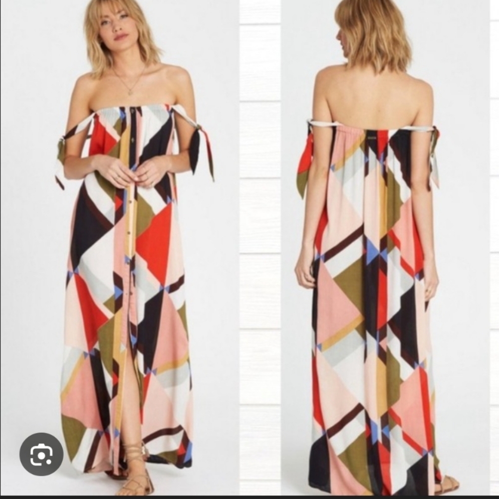 Billabong Multicolor Geometric Strapless Maxi Dress